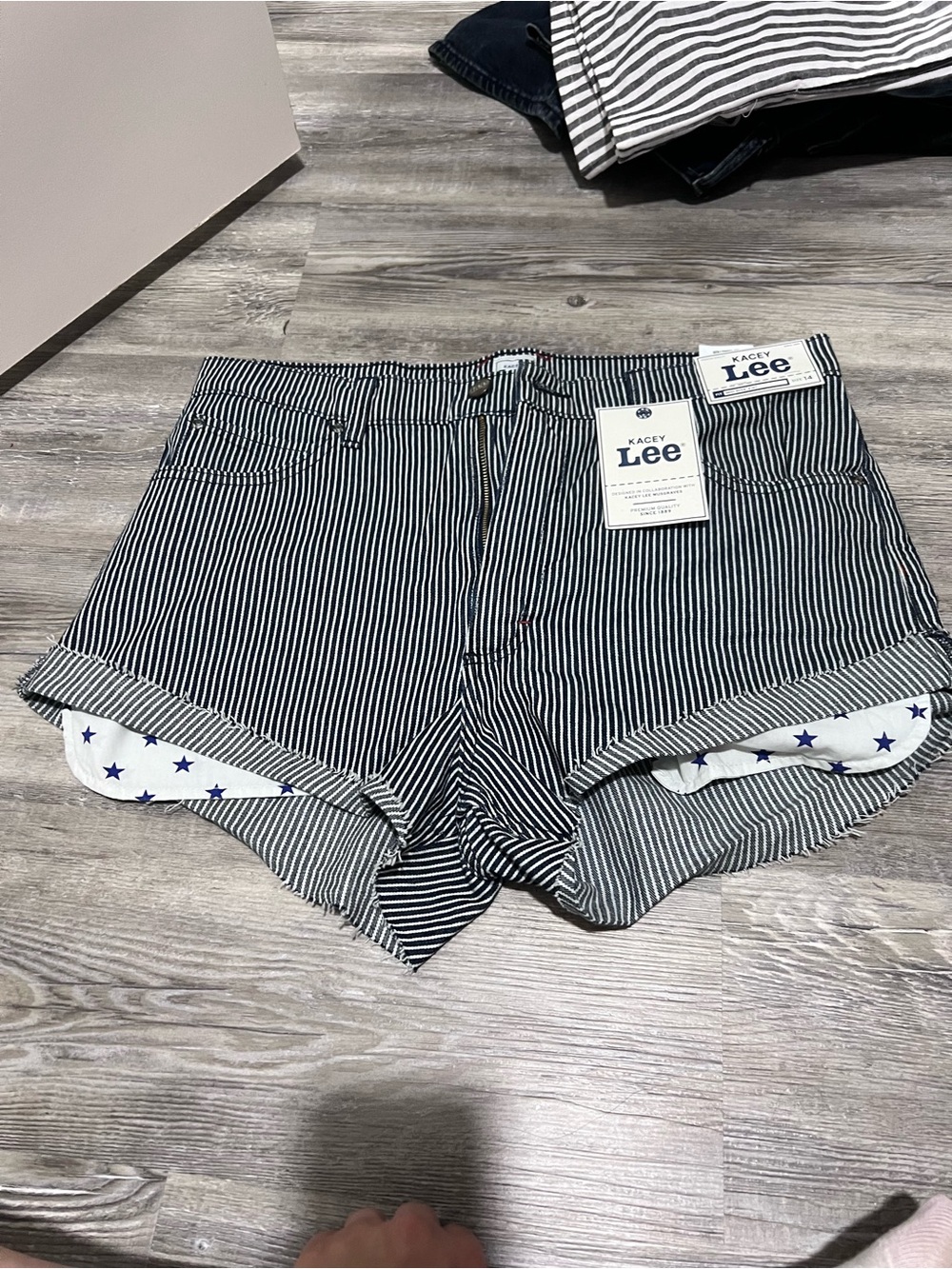 Lee Black & White Striped Cuffed Jean Shorts